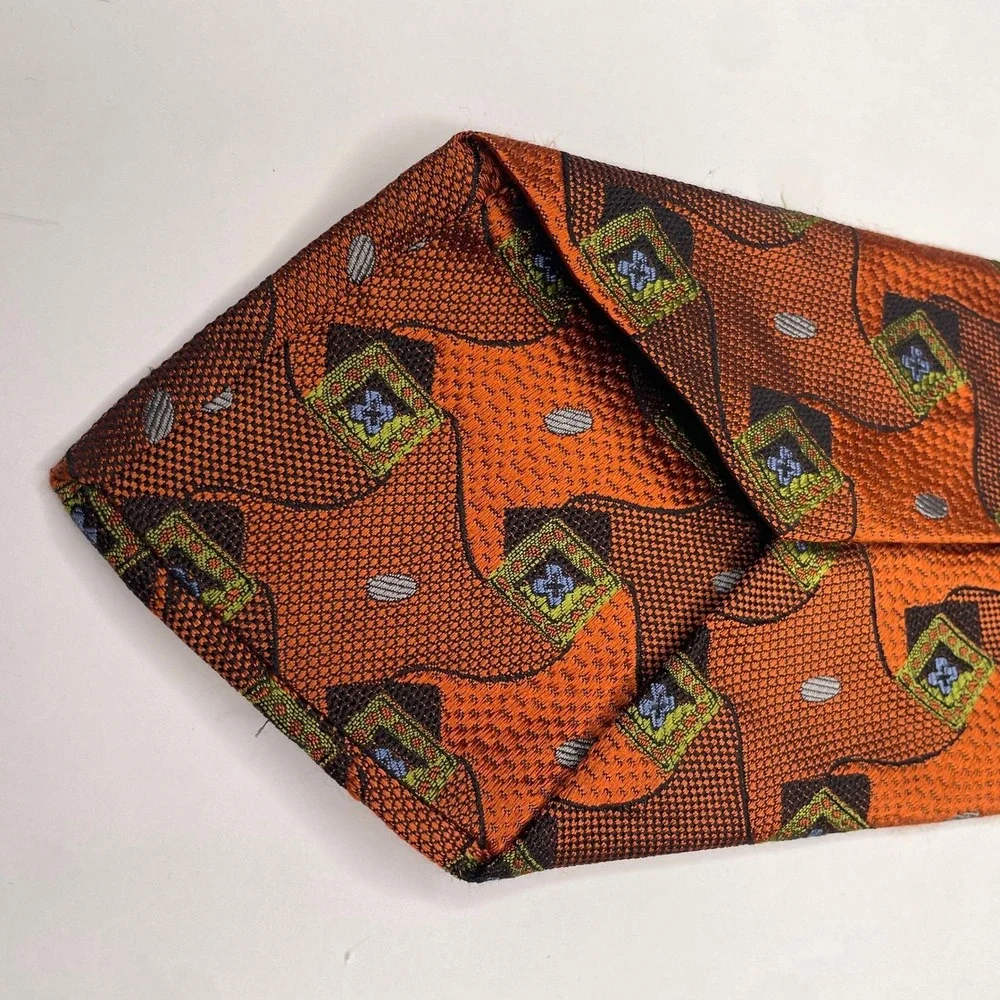 Jos. A. Bank Orange Silk Tie Made in‎ Italy Stitch Pattern Men's Tie Quirky Read